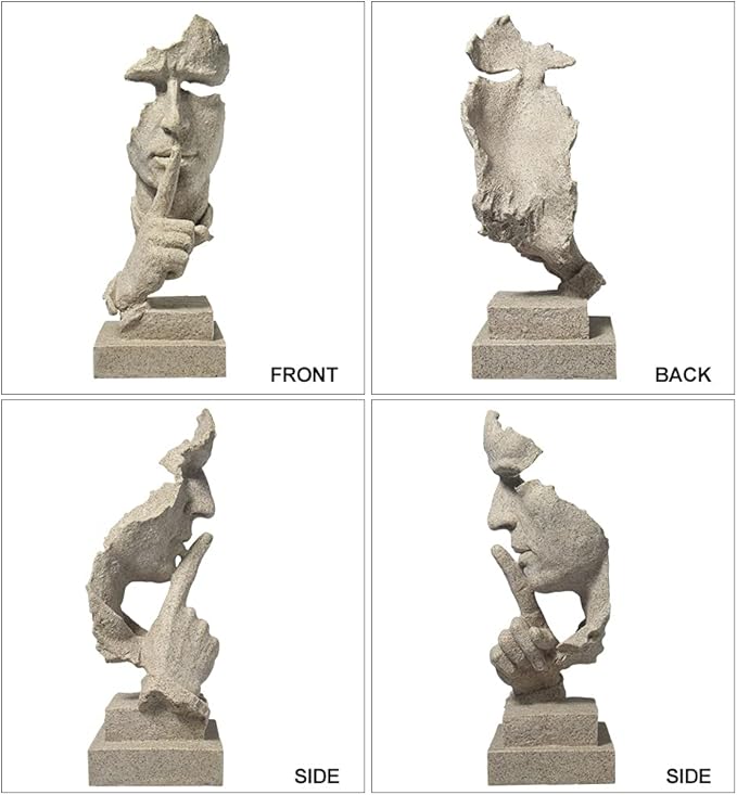 fazhongfa Thinker Statue - Silence is Gold Modern Decor Creative Abstract Art Figurine Resin Sculptures Decoration Room Home Study Office for Men Desktop Ornament (Sandstone)