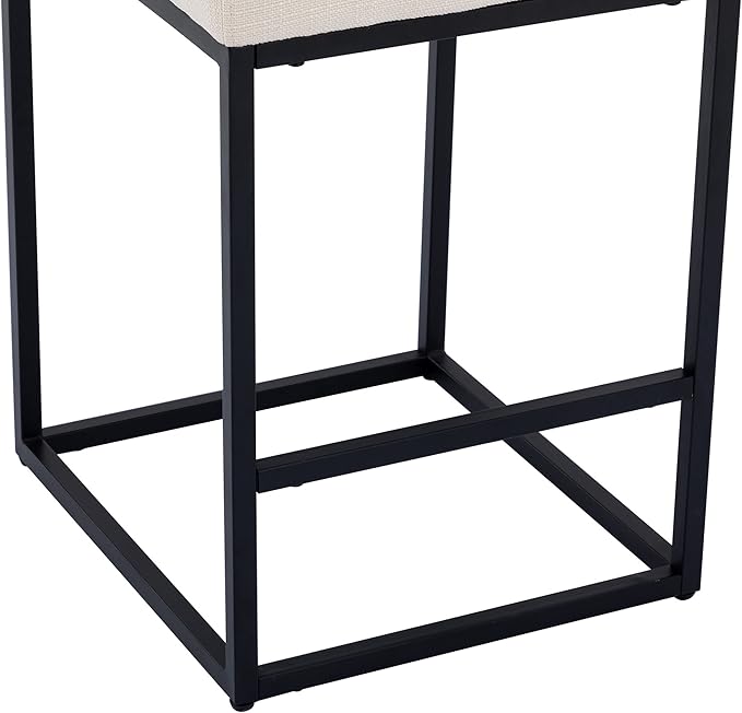 VESCASA Linen 27 inches Counter Height Bar Stool with Padded Back, Modern Upholstered Counter Stool Chair with Black Metal Frame for Kitchen Island, 1 Piece, Cream