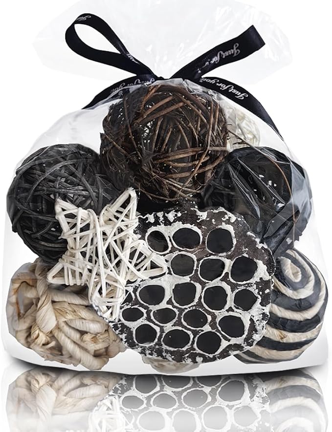 Qingbei Rina Black Decorative Balls for Bowls,Assorted Vase Filler for Centerpieces,Wicker Rattan Balls Decorative Orbs Woven Spheres, Bowl Fillers for Home Decor Wedding