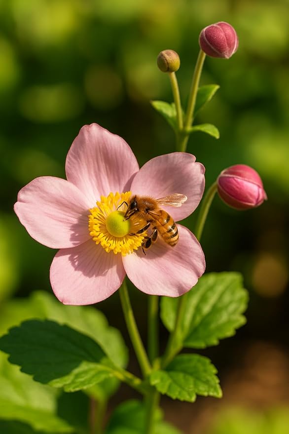 Perennial Farm Anemone x Hybrida 'September Charm' – Live Windflower in #1 Container, Single Soft Pink Blooms, Long Blooming, Deer Resistant, Ideal for Borders, Shade & Pollinator Gardens