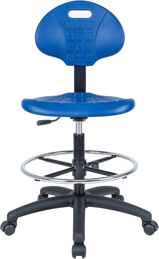 Chair Master Drafting Stool Blue- Easy to Clean! Quick Ship. Ergonomic Polyurethane Chair. Seat Height Adjustable (23"-33") Heavy Duty Adjustable Footring for Home, Automotive, Lab, Cleanroom (Blue)