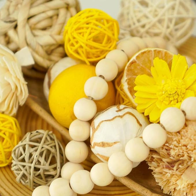 Qingbei Rina Yellow Decorative Balls for Bowls,Assorted Vase Filler for Centerpieces,Wicker Rattan Balls Decorative Orbs Woven Spheres,Summer Bowl Fillers for Home Decor,Wedding(Lemon)