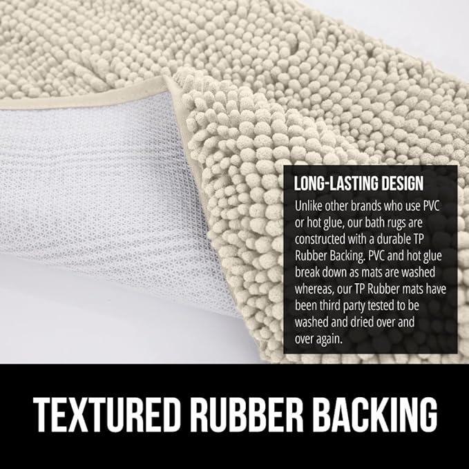 GORILLA GRIP Bath Rug Mat, Thick Soft Absorbent Chenille, Quick Dry Microfiber Mats, Rubber Backing Washable Shower Floor Rugs, Bathmat Runner, US Designed Bathroom Home Decor 24x17, Dusty Cloud