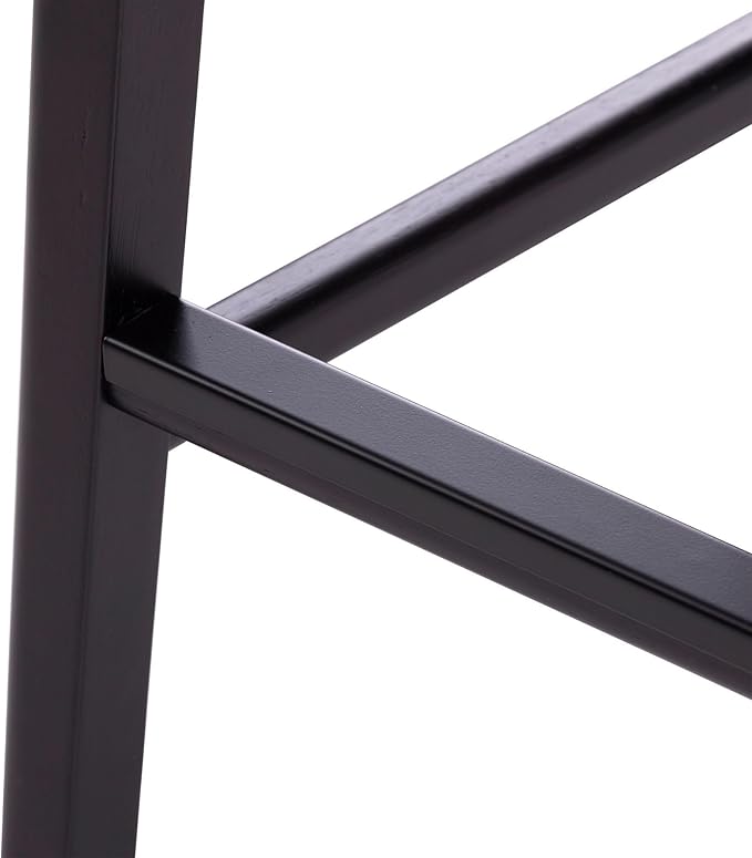 Plank+Beam Smythe Bar Stool, 30", Set of 4, Sturdy Wood Modern Kitchen Bar Height Stool, Saddle Seat Backless Bar Chair, Metal Footrest, Black