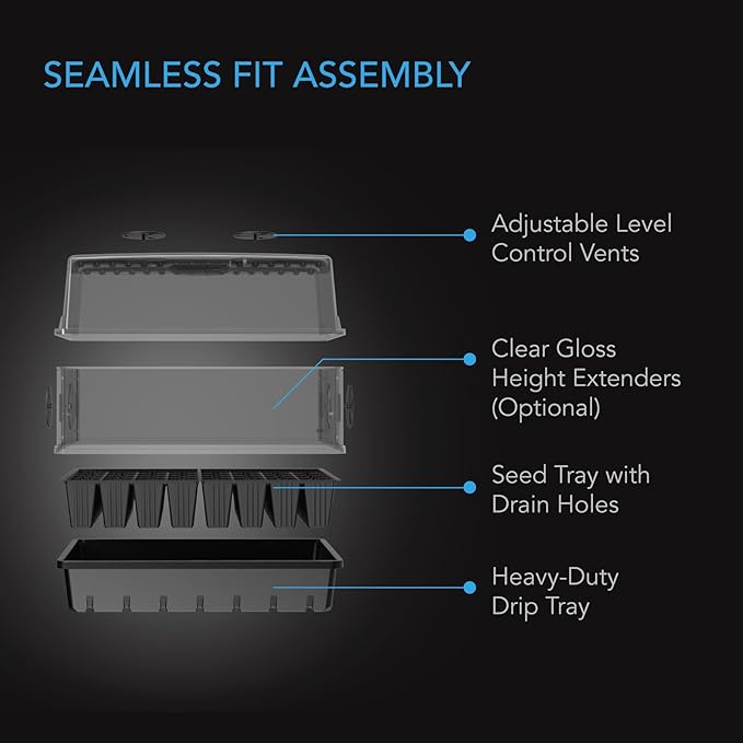 AC Infinity Humidity Dome, Heavy-Duty Germination Kit with 3 mm Thick Dome, Sturdy Drip Tray, 5x8 Cell Seedling Tray, and Vented Height Extension Panels, for Seed Starting, Propagation, Cloning Plants