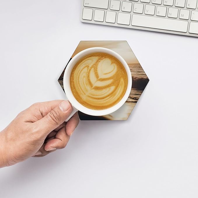 Sublimation Blanks Drink Coasters - Glazed Round Ceramic Absorbent Coasters with Cork Backing Pads,Thermal Transfer Printing Image, DIY Crafts, Painting, Gifts Wedding, and Home Decor (Hexagon 8)