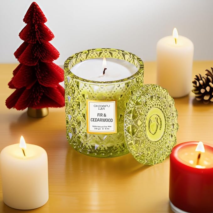 Chloefu LAN Fir & Cedarwood Scented Holiday Candle Christmas Gift, Festival Gifts, Cozy Winter Forest, Luxury Soy Jar Candles, 55 Hour Long Lasting, Highly Scented, Home Decor, Clean Burning, 8.1oz