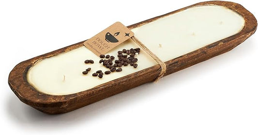 Dough Bowl Candle Co. Vanilla Latte Soy Candle - 6 Wick Rustic Farmhouse Decor Odor Eliminator in Wooden Bowls, 32 Oz Wooden Dough Bowl Candle, All-Natural Gifts for Women or Men, Coffee Table Decor