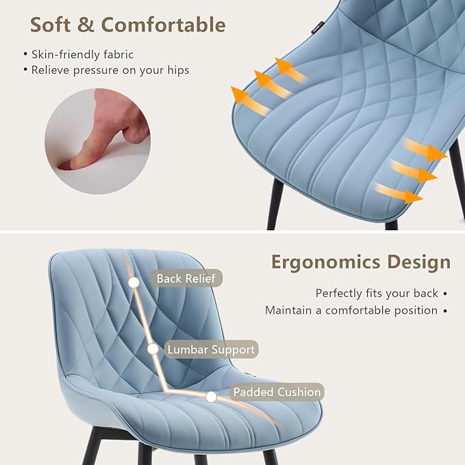 YOUNUOKE Dining Chairs Set of 2 Mid Century Modern Kitchen Chair Comfortable Upholstered Faux Leather Dinner Chairs for Kitchen Dining Room, Blue