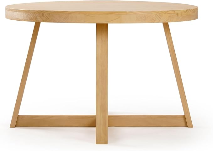 Plank+Beam Round Dining Table, 47 Inch Solid Wood Kitchen Table, Farmhouse Round Table for 4, Small Dinette Table, Blonde Wirebrush