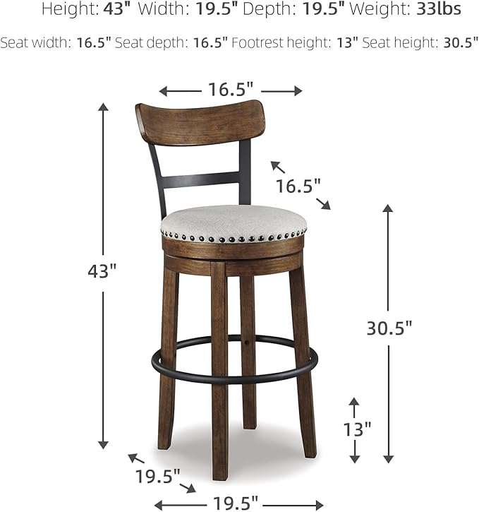Signature Design by Ashley Valebeck 30" Farmhouse Pub Height Barstool, Brown