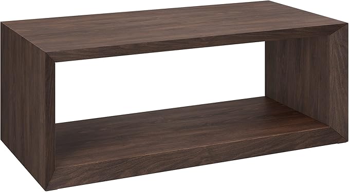 Henn&Hart 48" Rectangular Wood Coffee Table with Open Storage Shelf for Living Room, Family Room, or Office, Alder Brown