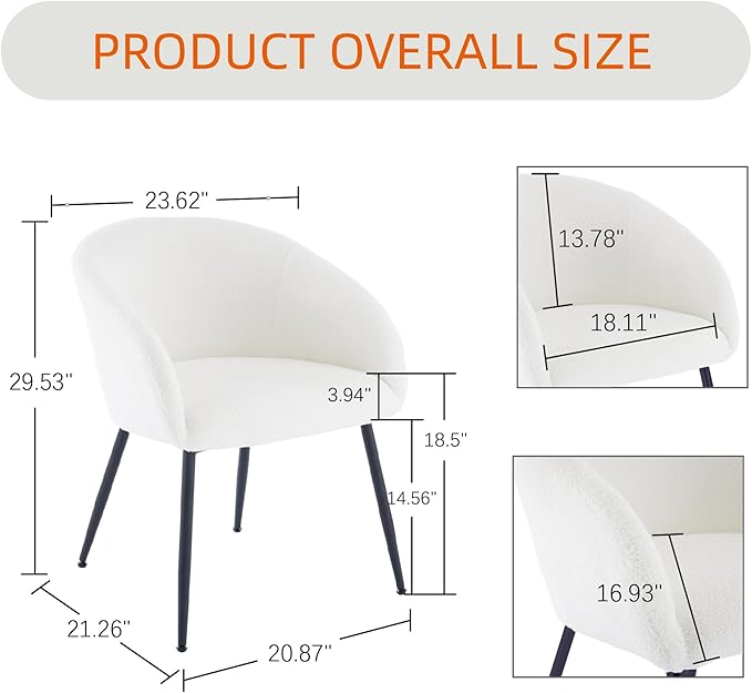 Modern Small Accent Chair Set of 4, Comfy Sherpa Makeup Vanity Chair with Metal Legs, Decorative Dining Chair no Wheels for Living Room, Dressing Room, Bedroom, White