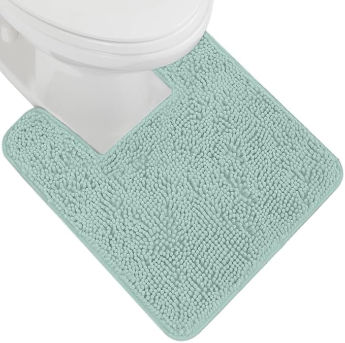 GORILLA GRIP Plush Absorbent Shaggy Chenille Bath Rug Mat for Square Toilet Base with Rubber Backing, Machine Washable Rugs, Soft Microfiber Contour Mats for Toilets, Bathroom Decor, Seablue