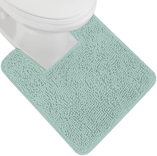 GORILLA GRIP Plush Absorbent Shaggy Chenille Bath Rug Mat for Square Toilet Base with Rubber Backing, Machine Washable Rugs, Soft Microfiber Contour Mats for Toilets, Bathroom Decor, Seablue