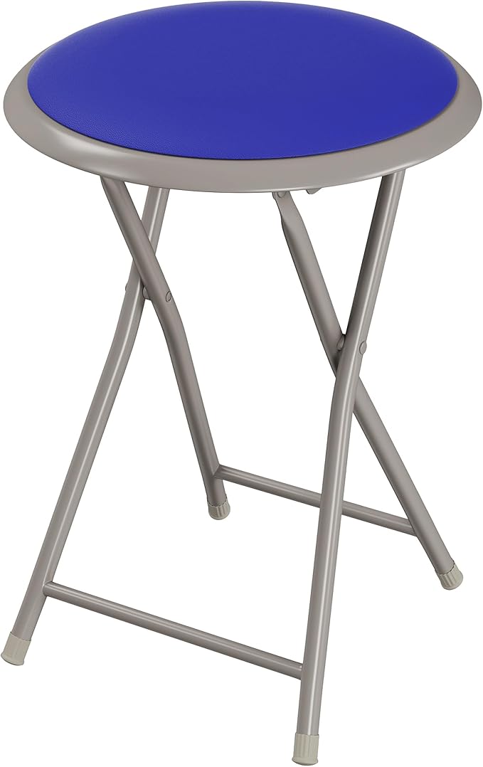 Folding Stool - Backless 18-Inch Stool with 225lb Capacity for Kitchen or Rec Room - Portable Indoor Counter Bar Stools by Lavish Home (Blue)