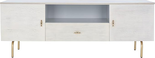 SAFAVIEH Genevieve TV Stand for up to 65" Flatscreen – Grey & White Washed Finish, Mid-Century Modern Storage Cabinet, Entertainment Media Console (MED5000E)