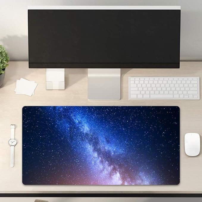 QIYI Desk Pad, Galaxy PU Leather Desk Blotter Protector, Waterproof Computer Desk Mat, Keyboard Mouse Pads, Non Slip Base Home & Office Accessories, Extended Large Size 31.5" x 15.7" - Starry Sky