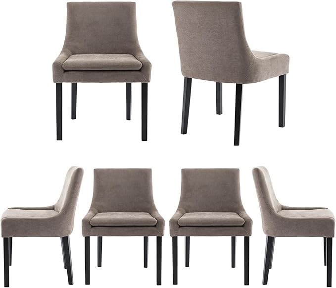 COLAMY Modern Dining Chairs Set of 6, Upholstered Corduroy Accent Side Leisure Chairs with Mid Back and Wood Legs for Living Room/Dining Room-Camel