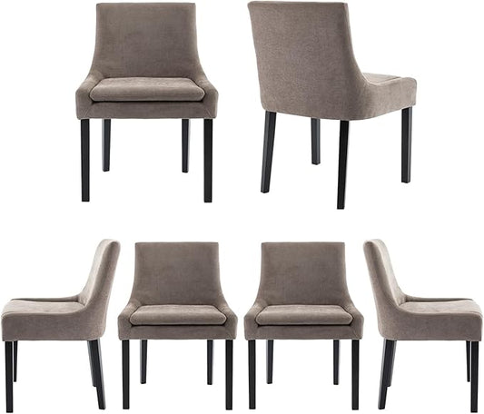 COLAMY Modern Dining Chairs Set of 6, Upholstered Corduroy Accent Side Leisure Chairs with Mid Back and Wood Legs for Living Room/Dining Room-Camel
