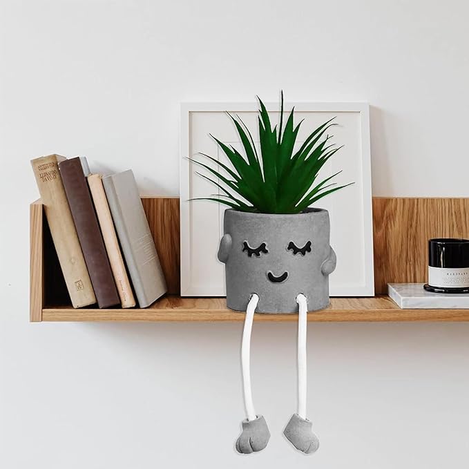 Zerzsy Artificialplant Succulents in Cement Pots with Hanging Leg, Kitchen Shelves Decor, Bathroom Shelf Decoration, Shelf Decoration Accents, Office Wall Decor - Set of 1