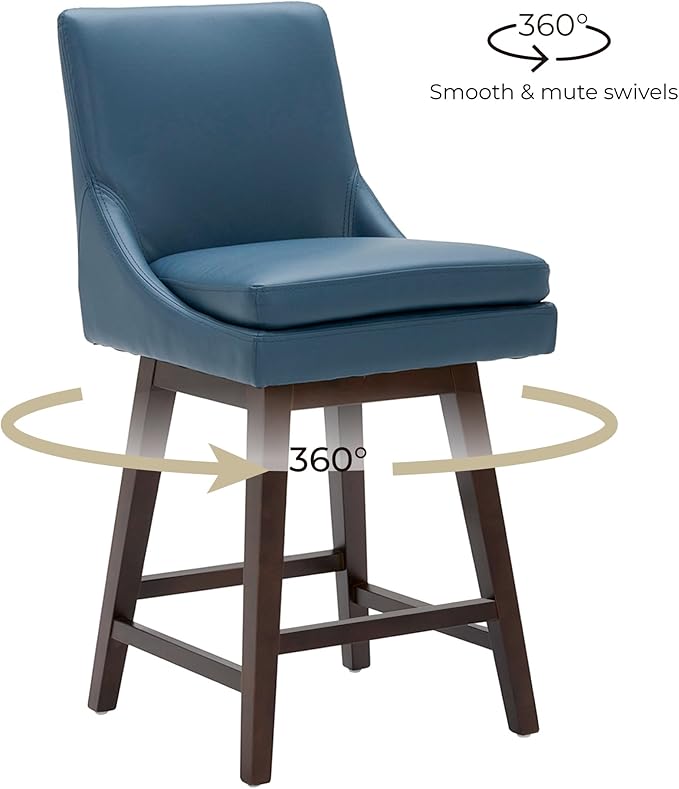 CHITA Counter Height Swivel Barstool with Back Set of 2, FSC Certified Upholstered Faux Leather Swivel Bar Stool, 26.8" H Seat Height, PU Leather in Dark Blue