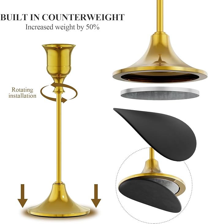 FSyueyun Gold Candle Holders Set of 3, Elegant Metal Candlestick Holders for Vintage Taper Candle Holders, Perfect for Table Centerpieces, Fireplace Mantels, Home Decor, Weddings and Party Decorations