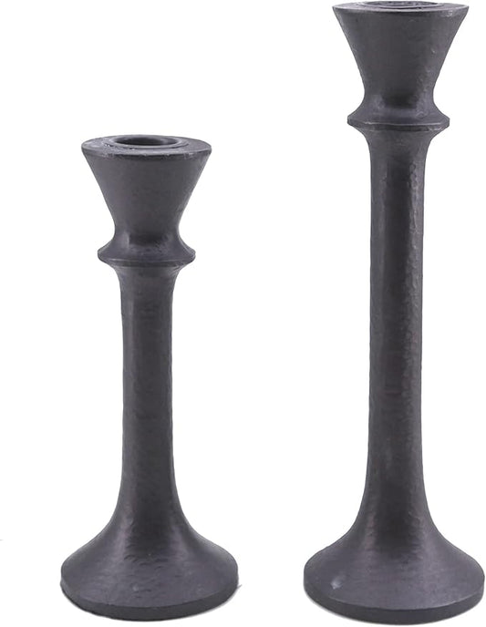 JT17008 Rustic 2 Pack Candlestick Decorative Taper Candle Holder for Table Centerpiece, 7" x 9", Brown