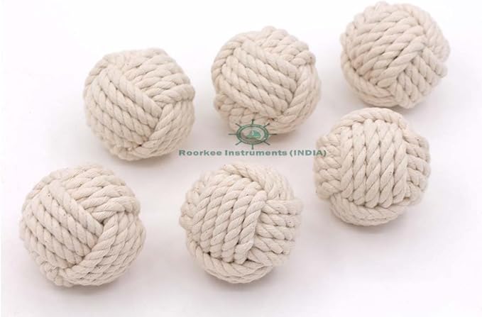 Set of 6 Decorative Nautical Cotton Rope Balls – 2 Inch Each – Handmade Rustic Knot Spheres – for Coastal Home Decor, Bowl Fillers, Tray Styling, Wedding Centerpieces, or Housewarming Gift Idea