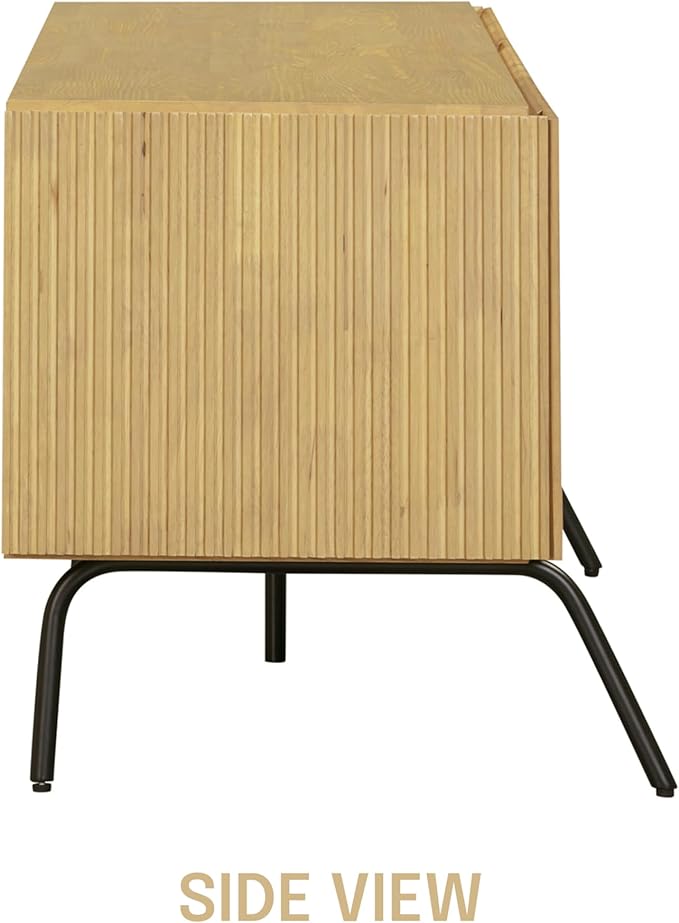 NTC Veil TV Stand with 3 Doors for TVs up to 60’’, Media Console with Vertical Groove Design and Metal Legs, Modern Entertainment Center for Living Room and Bedroom, Effortless Assembly, Sand