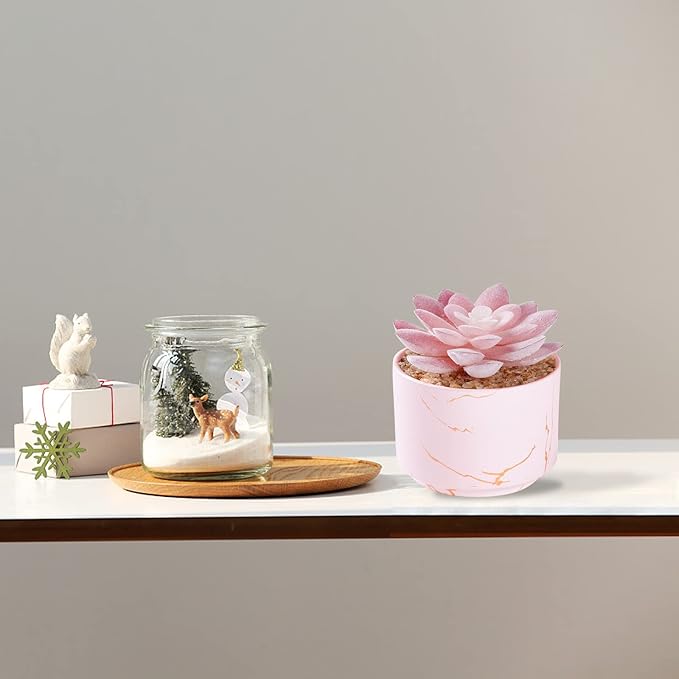 Succulent Artificial Plants,Cute Fake Succulents in 1 Pink Ceramic Pots,Small Fake Plants for Office,Table,Desk,Bathroom, Bedroom,Aesthetic Room Shelves Decor,Desk Decorations for Women Office