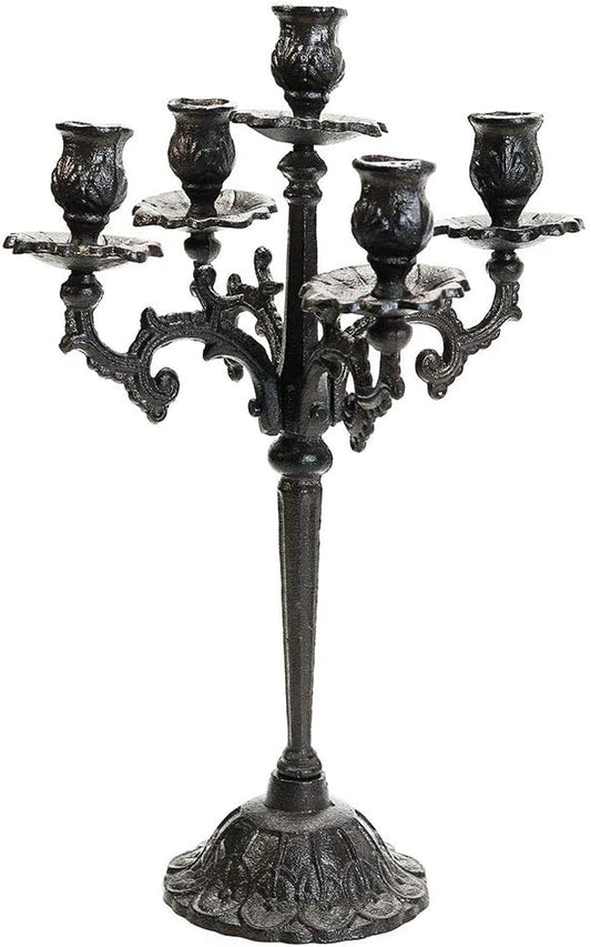 Sungmor Heavy Duty Cast Iron Candlestick Holders - Handcrafted Vintage Candelabra - 17Inch Tall & 5 Arms Candle Holders - Decorative Pillar Candle Stand for Christmas Birthday Wedding Home Party
