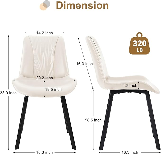 Upholstered Dining Chairs Set of 2, Modern Kitchen & Dining Room Chairs, Faux Leather, Sturdy Metal Legs, for Living Room, Cafe & Restaurant- White