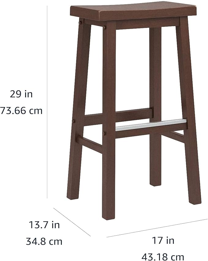 Amazon Basics Solid Wood Saddle-Seat Kitchen Counter Barstool with Footrest, Easy Assembly - 29-Inch Height - Walnut - Set of 2