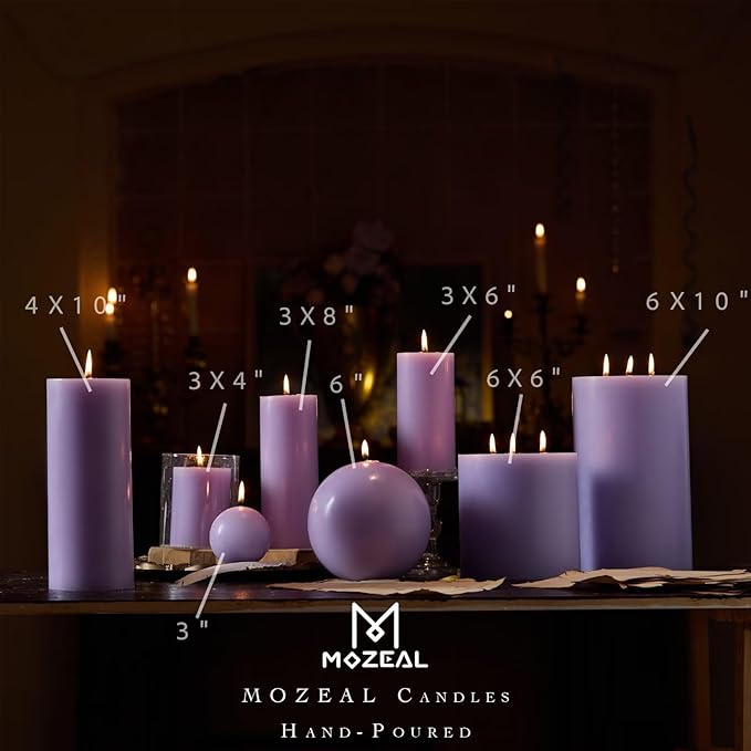 MOZEAL Hand-Poured, 3 Inch Lavender Round Ball Candles - Elegant Lavender Round Pillar Candles Set of 3, Dripless, Unscented, Smokeless, Ideal for Spa and Relaxation Themes.