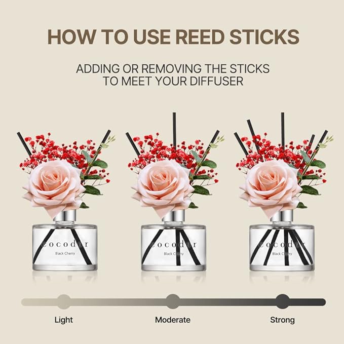 COCODOR Rose Flower Reed Diffuser/White Jasmine/6.7oz/1Pack / Home Fragrance Scent Essential Oil Stick Diffuser for Bedroom Bathroom Home Décor
