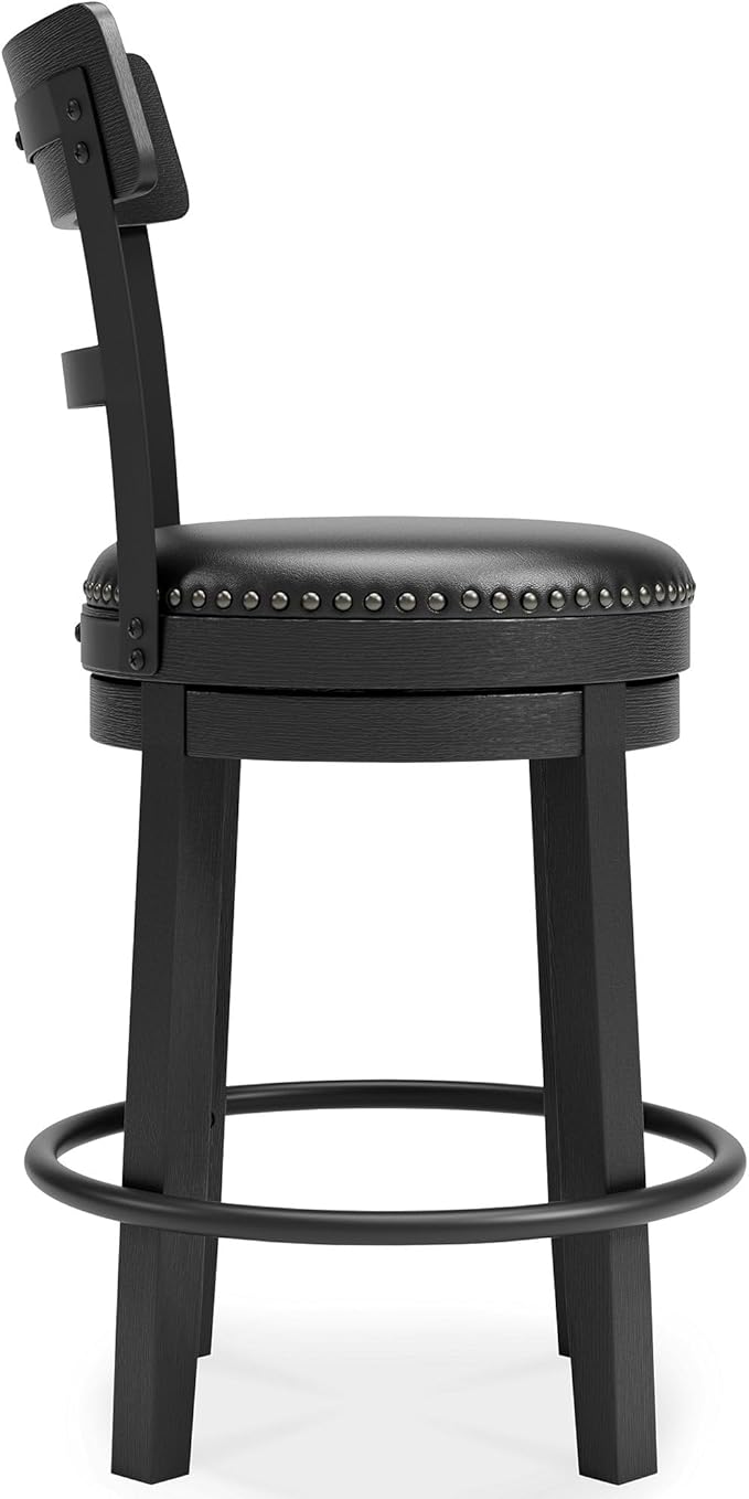 Signature Design by Ashley Valebeck Faux Leather Pub Height Swivel Barstool, 24.38" Seat Height, Black