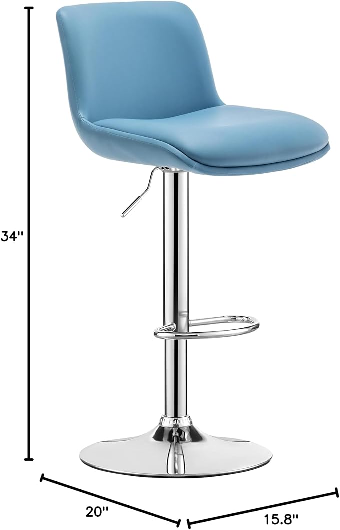 MINCETA Bar Stools,Modern Upholstered Swivel Stool with Back for Bar and Counter-Height, Adjustable Height 24" to 34",1 Piece,PU in Blue