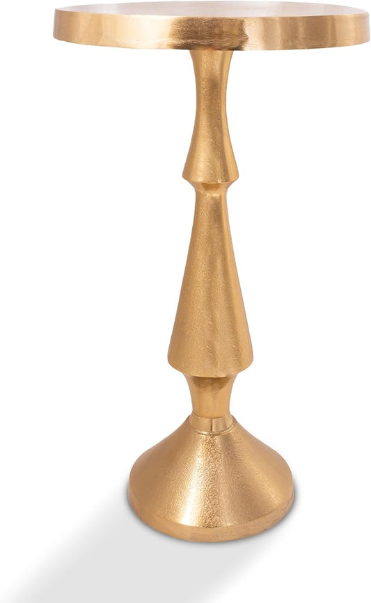 OBJET D'ART Small Round Gold End Tables, Larissa, 21'' Height, Vintage Metal Accent, Side, Pedestal, Coctail and Drink Tables for Living Room and Small Spaces