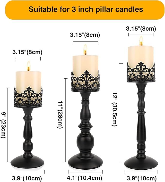 Black Vintage Candle Holder for Table Centerpiece Gothic Candle Stand Set