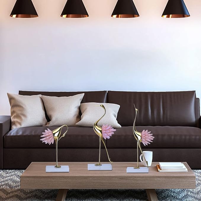 suruim Gold Decor Accents,Brass Birds Statues Gold Home Decor Modern Crystal Decor Ornaments for Living Room, Bedroom, Office Desktop, Cabinets (Pink C)