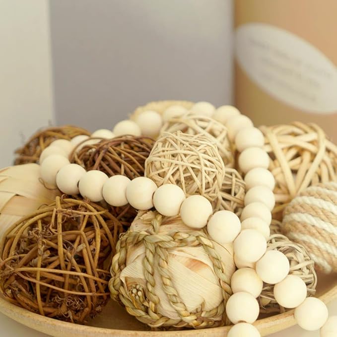 Qingbei Rina Brown Decorative Balls for Bowls,Assorted Vase Filler for Centerpieces,Wicker Rattan Balls Decorative Orbs Woven Spheres, Bowl Fillers for Home Decor Wedding