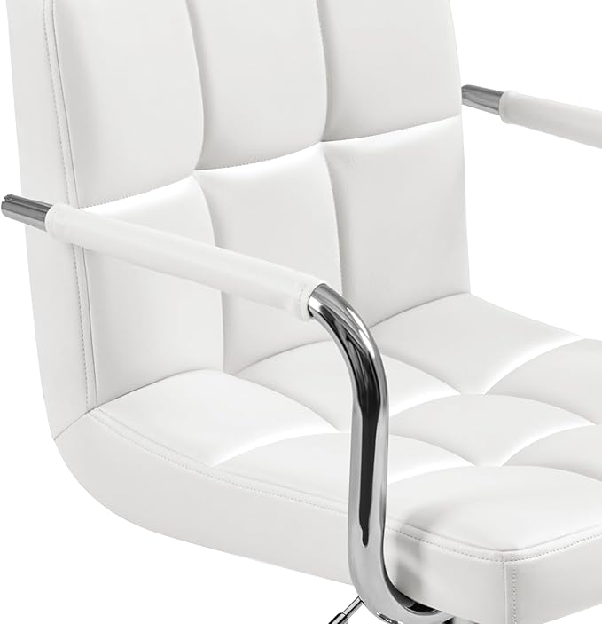 Yaheetech Bar Stools Set of 3, PU Leather Adjustable Barstools with Armrest, Counter Height Stool Chairs with Thickened Seat Cushion for Kitchen Island, White