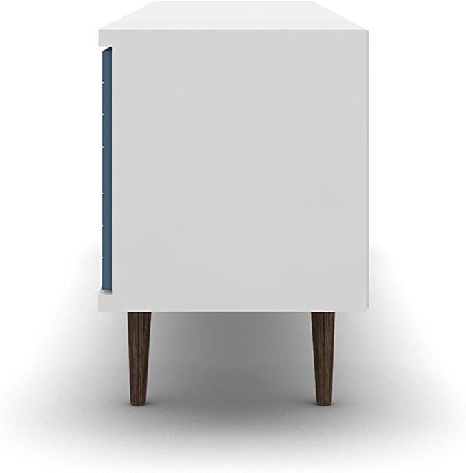 Manhattan Comfort Liberty Mid Century Modern TV Stand for Televisions up to 60 Inches, Bedroom and Living Room Entertainment Center with Storage, Shelves, and Cabinet, 63" Wide, White/Aqua