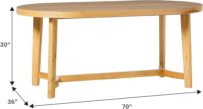 Walker Edison Modern Farmhouse Rustic Solid Oak Wood Oval Dining Table for 6 - White Oak