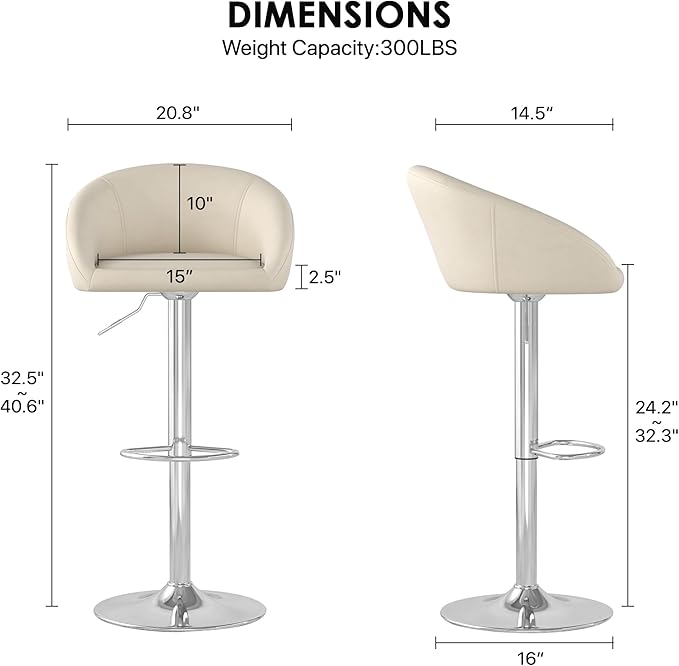 KCC Velvet Bar Stools Set of 6, Counter Height Bar Stools with Low Back, Swivel Barstool for Kitchen Island, Bar Pub (Begie)