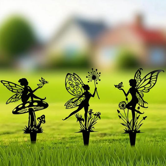 Garden Decorative Flower Elves 3 Piece Set, Metal Fairy Tale Statue, Suitable for Yard, Flower Pot, Lawn, Decoration Gift