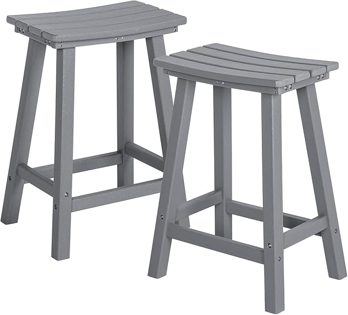 nalone 24 Inch Outdoor Bar Stools Set of 2, HDPE Bar Chairs with Footrest, Weather Resistant Barstools Outside Counter Height Stools for Patio Yard, Balcony (Grey, 24'' Barstools Set of 2)