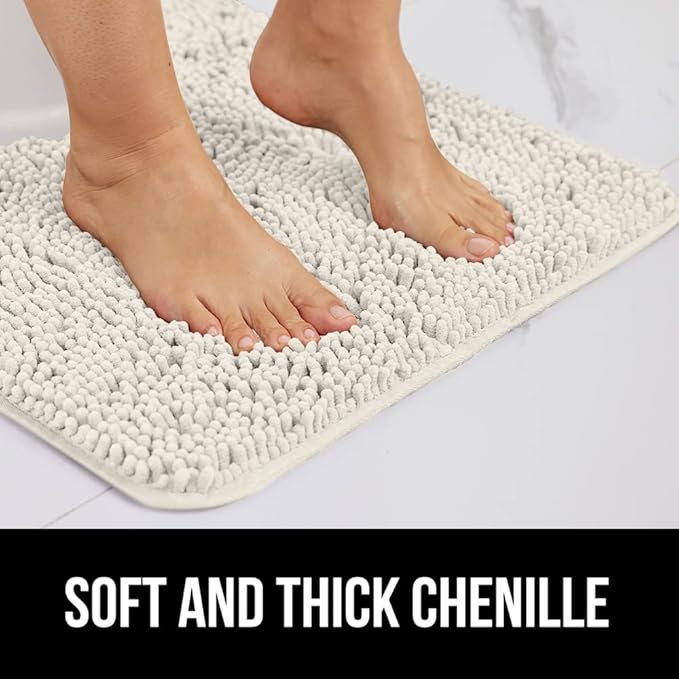 GORILLA GRIP Bath Rug Mat 30x20, Soft Absorbent Chenille, Quick Dry Microfiber Mats, Rubber Backing Washable Shower Floor Rugs, Bathmat Runner, US Designed Bathroom Home Decor Accessories Ivory Cream