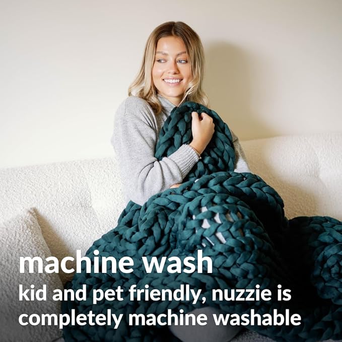 Nuzzie Chunky Knit Blanket - Breathable, Cooling, Hand Made Knit Throw Blanket for Sleep - Machine Washable, Stylish Decor Design (Forest Green, Throw | 12lbs | 44" x60)
